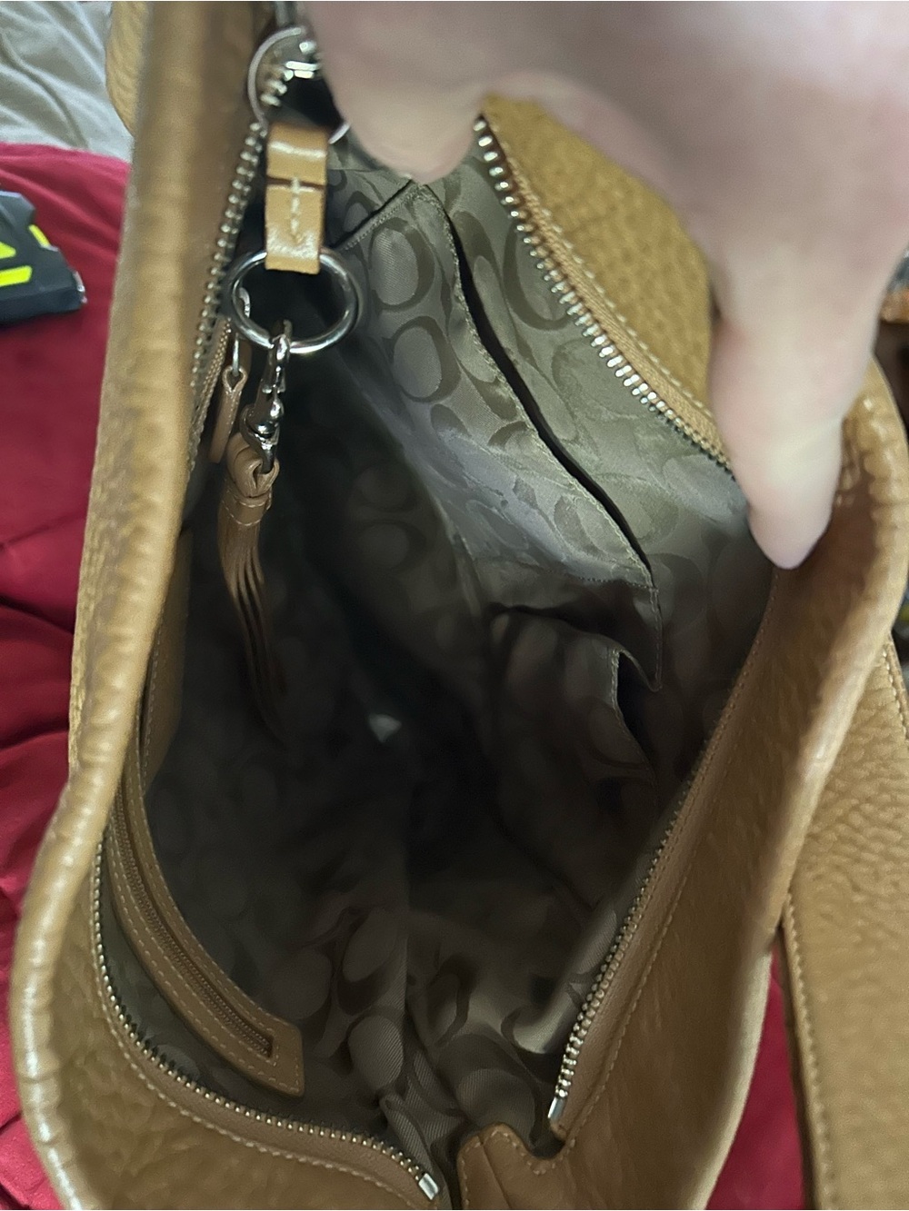 Coach Tan Pebbled Leather Hobo with Front Zip Pocket - Picture 7 of 11